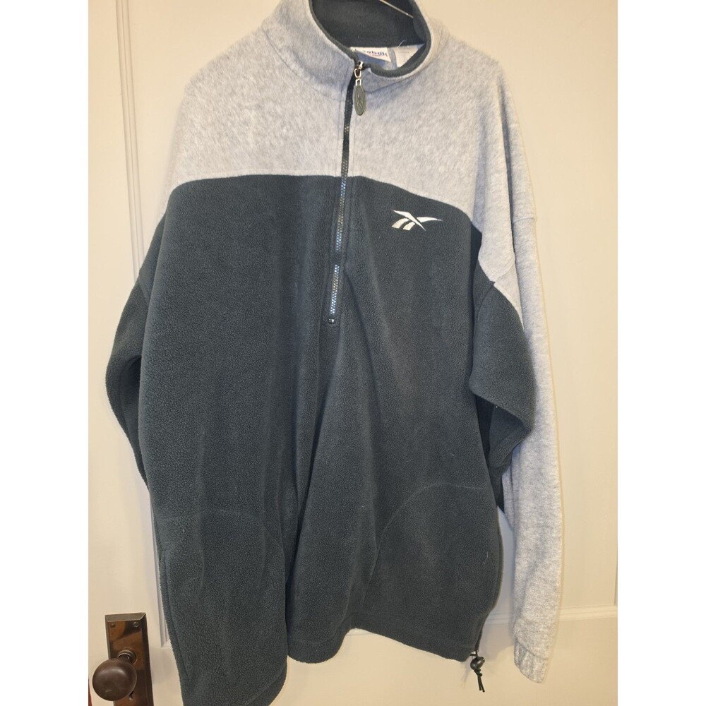 Vintage Reebok Mens Fleece Jacket gray and green 1/4 Zip Pullover Retro 90s L